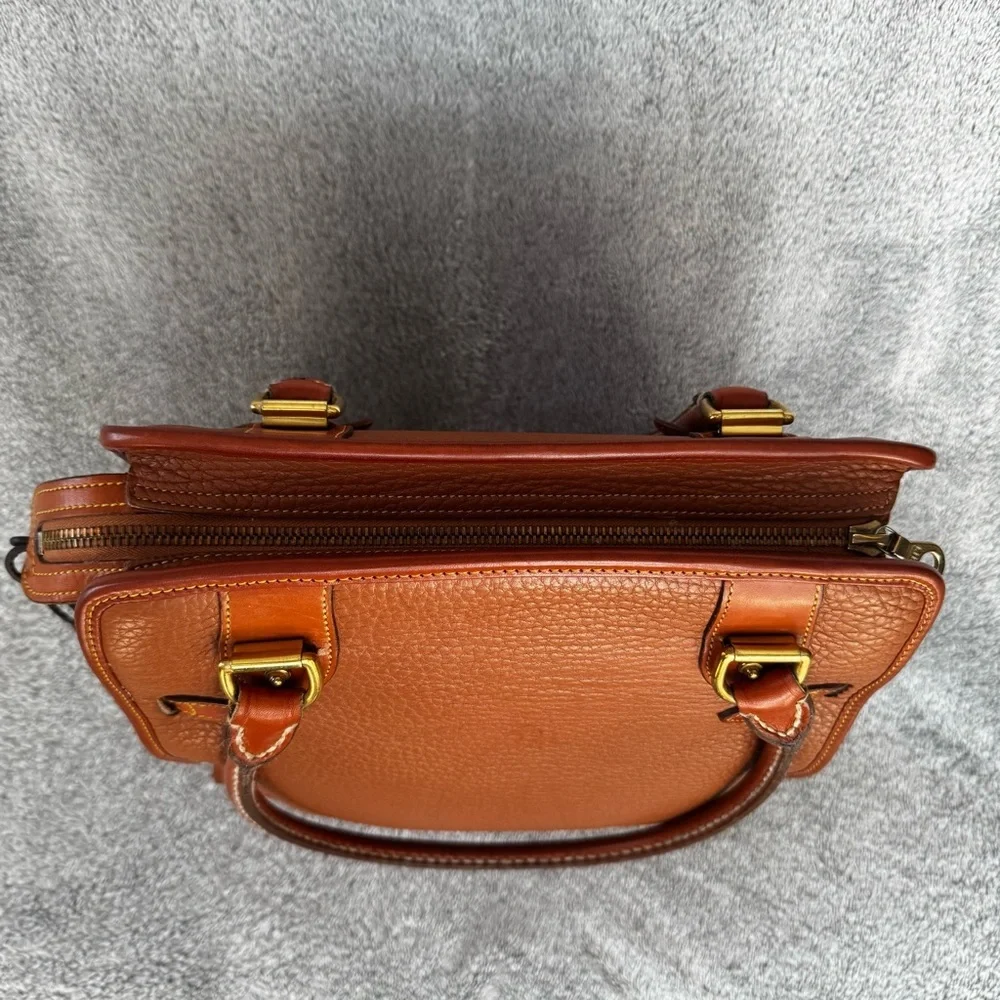 90s VINTAGE Dooney & Bourke Clean AWL Zip Top Satchel British Tan – MADE IN USA - Picture 9 of 16